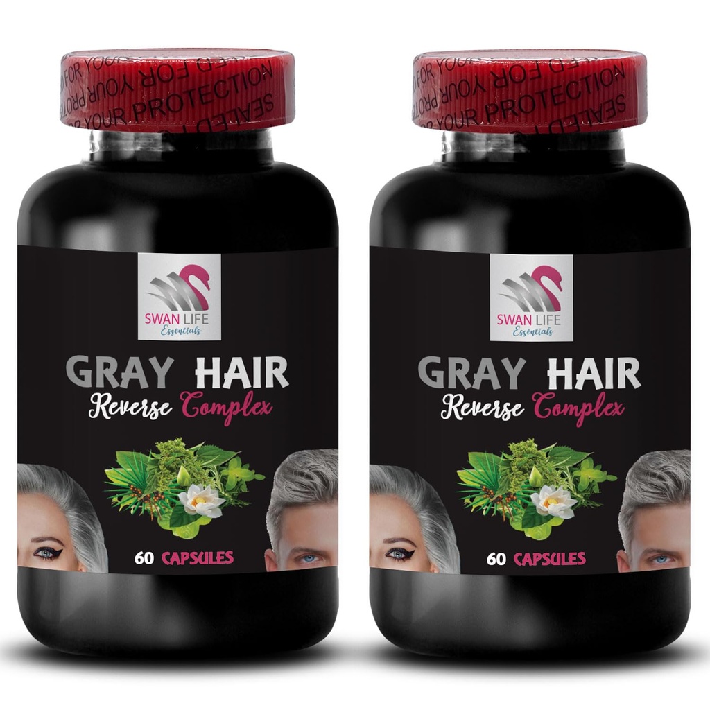 Εμπλουτισμός μαλλιών - GRAY HAIR REVERSE - Αναζωογόνηση μαλλιών, ενίσχυση χρώματος, Radiant μαλλιά, Αναζωογόνηση απόχρωσης μαλλιών, Μεταμόρφωση μαλλιών, Γυαλιστερά μαλλιά, Νεανική εμφάνιση, Πλούσιο χρώμα μαλλιών 2 μπουκάλια 120 κάψουλες