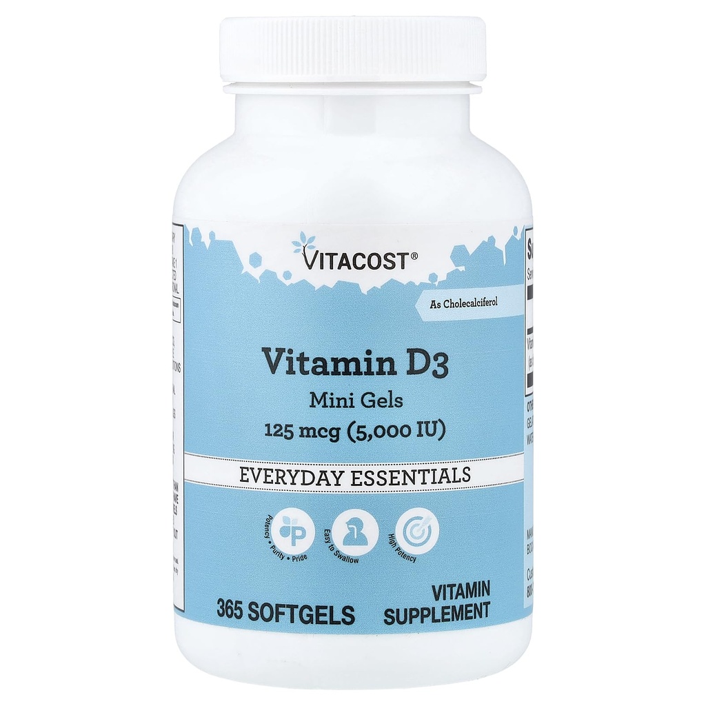 Vitacost Βιταμίνη D3 (ως Cholecalciferol) - 5000 Iu - 365 Softgel Mini Gels