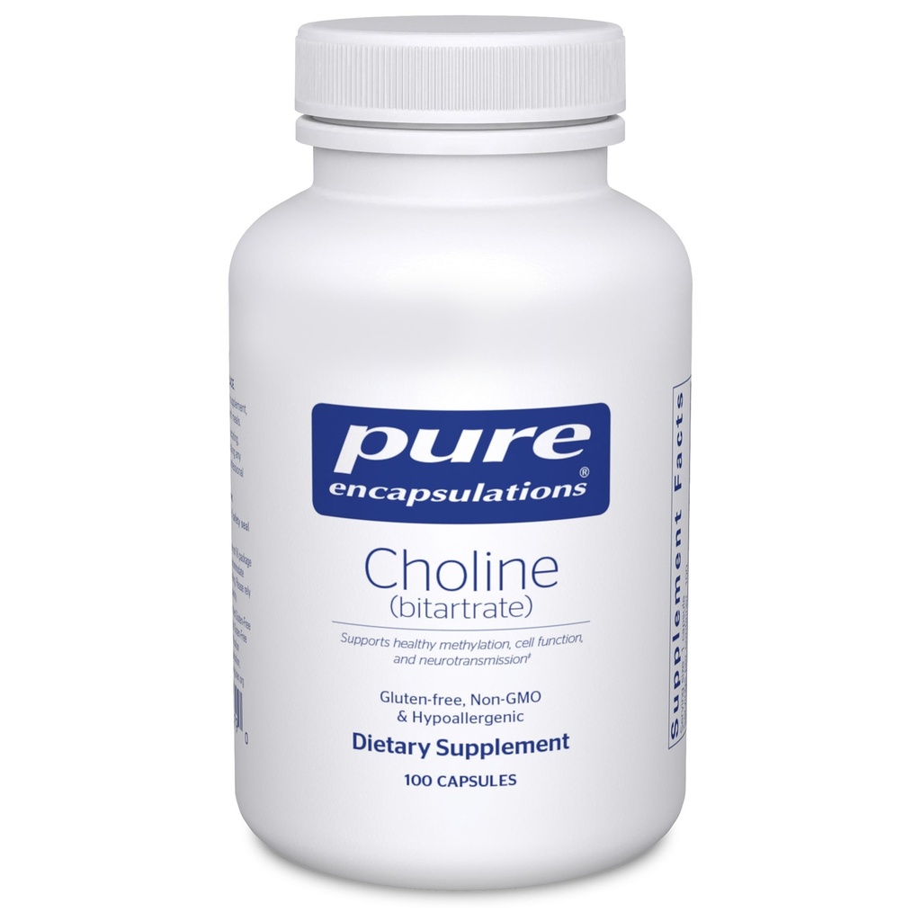 Αμιγής ενθυλακώσεις Choline (Bitartrate) - 275 mg Choline (Bitartrate) - Υποστηρίζει τη μεθυλίωση, την υγεία του εγκεφάλου και τη λειτουργία των κυττάρων* - Εξαιρετικά βιοδιαθέσιμη - Vegan & Non-GMO - 100 κάψουλες