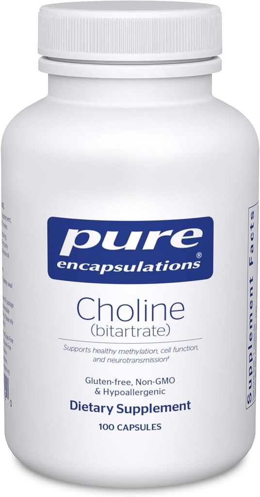 Αμιγής ενθυλακώσεις Choline (Bitartrate) - 275 mg Choline (Bitartrate) - Υποστηρίζει τη μεθυλίωση, την υγεία του εγκεφάλου και τη λειτουργία των κυττάρων* - Εξαιρετικά βιοδιαθέσιμη - Vegan & Non-GMO - 100 κάψουλες