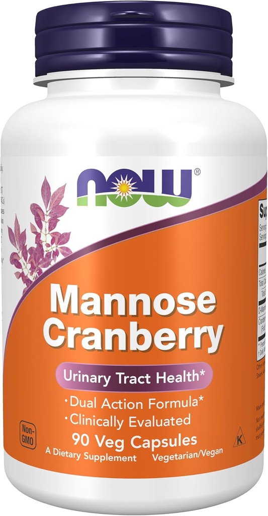 NOW Συμπληρώματα τροφίμων, Mannose Cranberry, Dual Action Formula*, Κλινικά αξιολογηθεί, ούρα Φυλλαδική Υγεία*, 90 Veg Κάψουλες