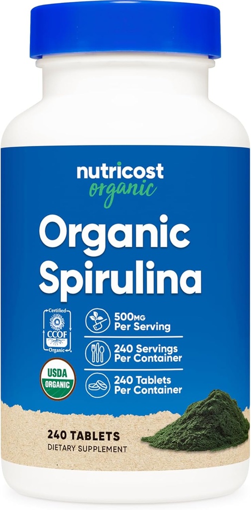 Nutricost Organic Spirulina 500mg, 240 δισκία - Χωρίς γλουτένη, μη ΓΤΟ