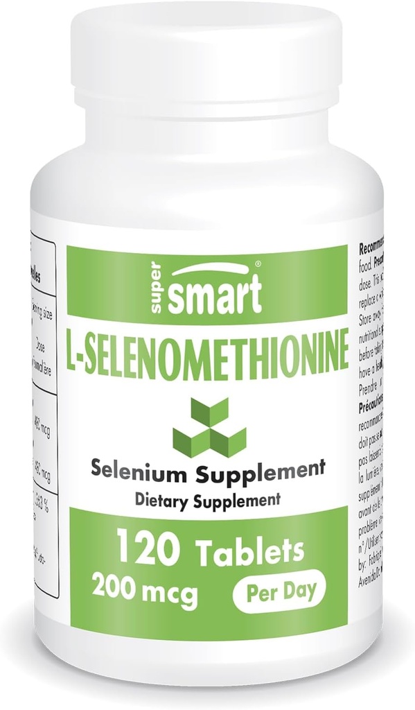 SuperSmart - L-Selenomethionine 200mcg per Day (Selenium Supplement) - High Absorption - Essential Trace Mineral | Non-GMO & Gluten Free - 120 Tablets