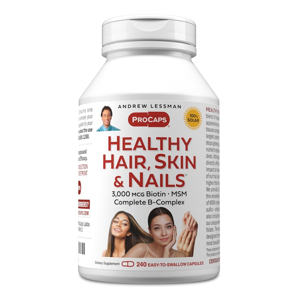 ANDREW LESSMAN Healthy Hair, Skin and Nails 240 Capsules - 3000 mcg High Bioactivity Biotin, B-Complex. Promotes Beautiful Skin, Strong Nails. No Additives Hair Growth Vitamins Biotin Supplement