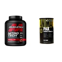 Muscletech Whey Protein Powder Nitro-Tech Whey Protein Isolate & Peptides & Animal Pak - Βολικό All-in-One Vitamin & Συμπληρωματικό πακέτο