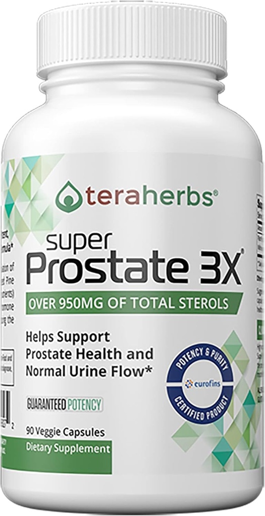 teraherbs Super Prostate 3X - Έλεγχος της ουροδόχου κύστης, & Υποστήριξη για τη διεύρυνση Prostate & συχνή ούρηση - Συμπληρώματα προστάτη για άνδρες - 90 κάψουλες