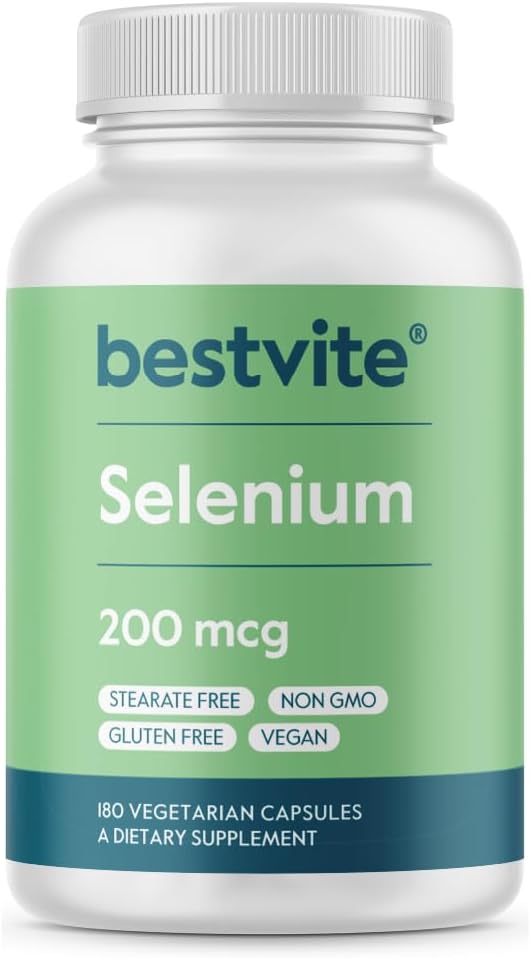 BESTVITE Selenium 200mcg (180 κάψουλες χορτοφάγων) - Δεν Stearates - Δεν Flow Agents - Vegan - Μη ΓΤΟ - Χωρίς γλουτένη