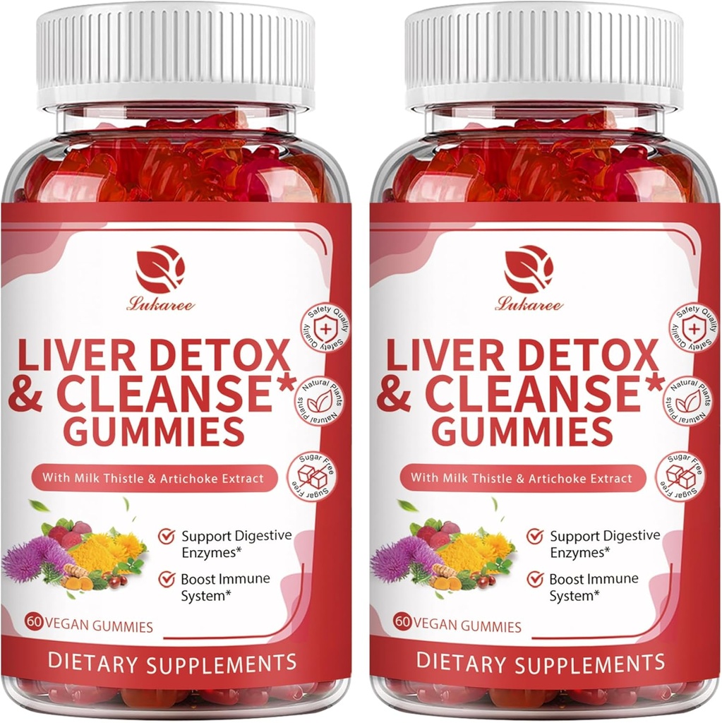 Lukaree Liver Cleanse Detox & Repair Gummies - Γαϊδουράγκαθο γάλακτος, Dandelion, εκχύλισμα Artichoke & Elderberry - Χωρίς ζάχαρη, άρωμα σμέουρων - 120 κόμης