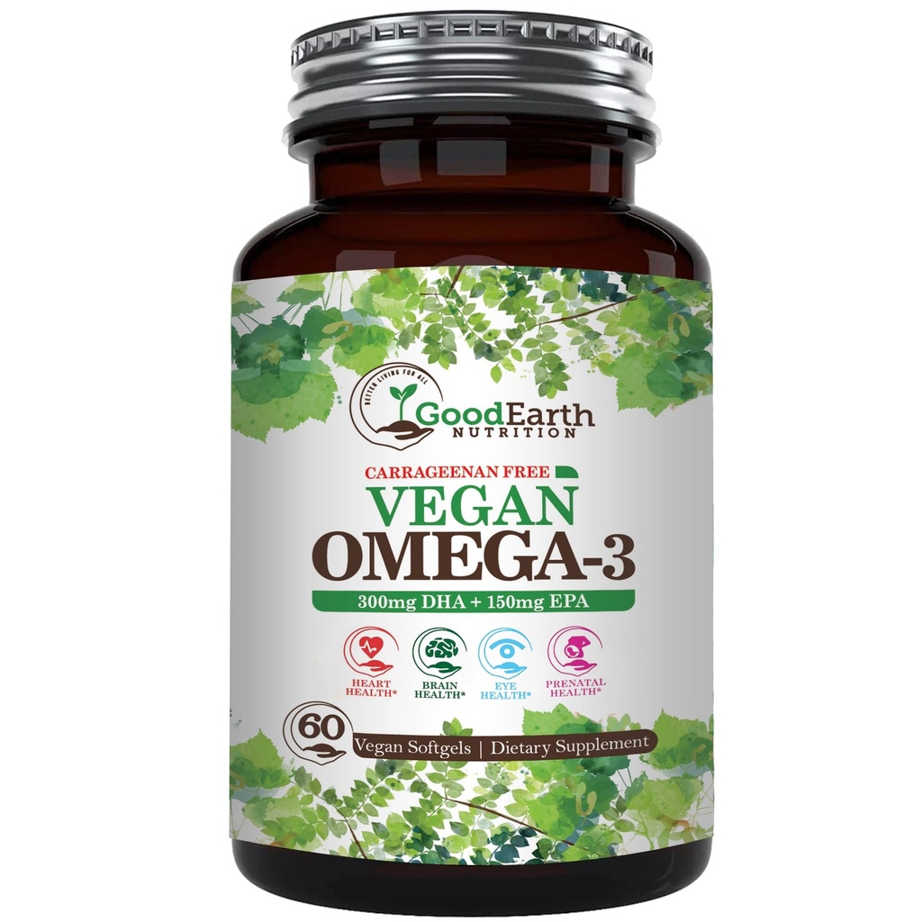 Vegan Omega 3 - Carragenan Free Plant Based Algal DHA/EPA- 60 Veggie Softgels - Υποστηρίζει τον εγκέφαλο, την καρδιά και την προγεννητική υγεία - απαραίτητα συμπληρώματα λιπαρών οξέων