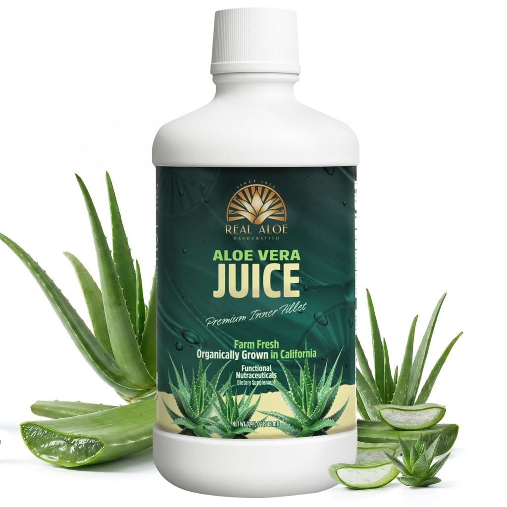 Organic Aloe Vera Juice, Χειροποίητο από 100% πιστοποιημένο βιολογικό, California Grown, Farm Fresh Aloe Από το 1972 Να χρησιμοποιείται εσωτερικά ως συμπλήρωμα διατροφής ή τοπικά, 32floz