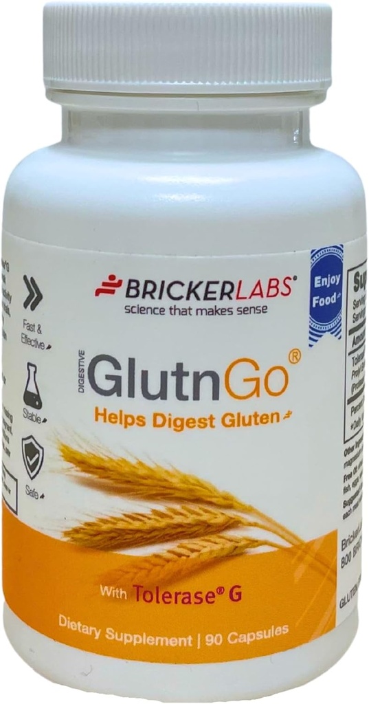 Bricer Labs GlutnGo with Tolerase G 100mg συμπλήρωμα διήθησης για δυσανεξία γλουτένης, κλινικά αποδεδειγμένα για να βοηθήσει Digest Γλουτένη, γρήγορη, αποτελεσματική και ασφαλή Digestive Aid, 90 κάψουλες