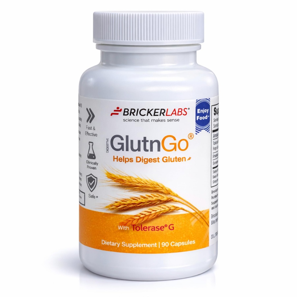 Bricer Labs GlutnGo with Tolerase G 100mg συμπλήρωμα διήθησης για δυσανεξία γλουτένης, κλινικά αποδεδειγμένα για να βοηθήσει Digest Γλουτένη, γρήγορη, αποτελεσματική και ασφαλή Digestive Aid, 90 κάψουλες
