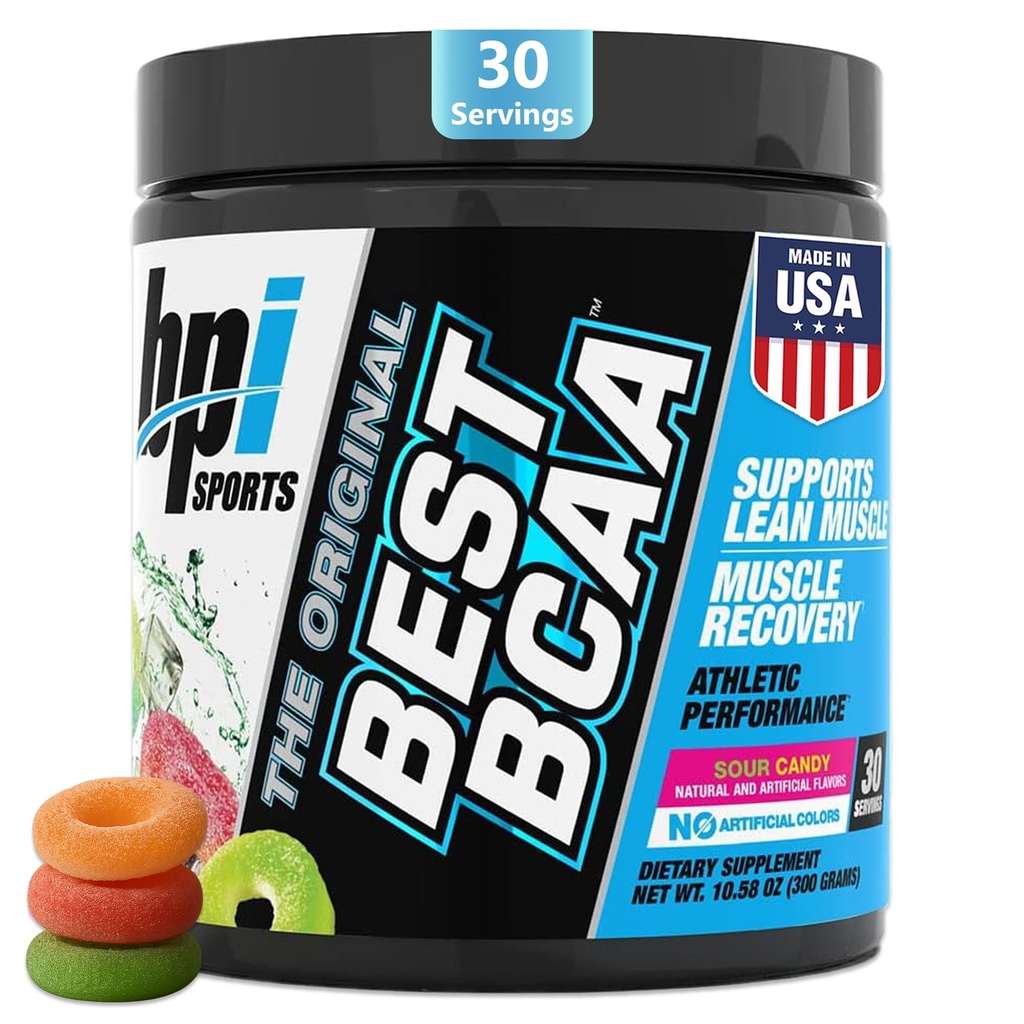 BPI Sports Best BCAA - BCAA Powder - Διακλαδισμένη Αλυσίδα Αμινοξέα - Ανάκτηση των μυών - Σύνθεση Πρωτεΐνης - Λίπος Μύες - Βελτιωμένη Απόδοση – Ενυδάτωση – Ξινή Κάντυ - 35 Σερβίρει - 12,34 oz.