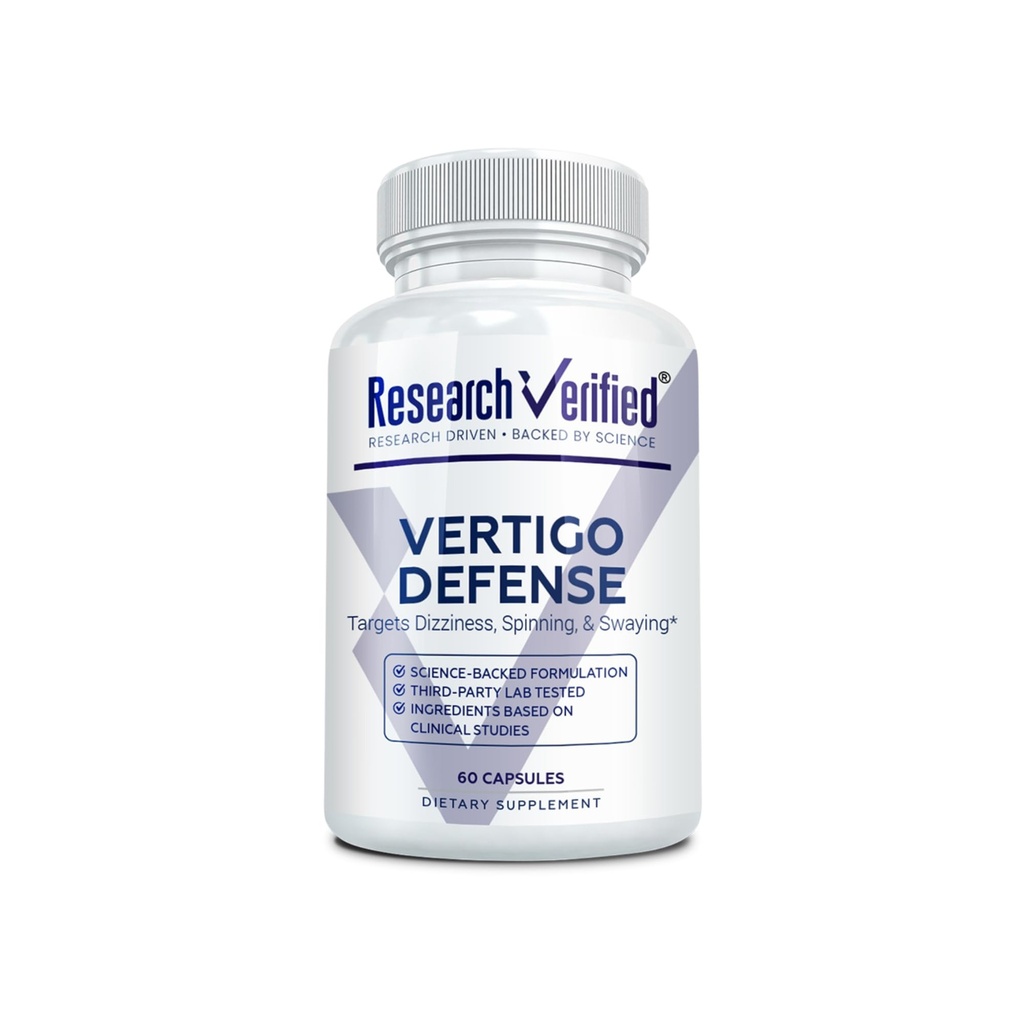 Research Verified Vertigo Defense - Soothe Symptoms and Support Inner Ear Balance - Vitamin D3, Ginger, Ginkgo Biloba, BioPerine - 60 Capsules