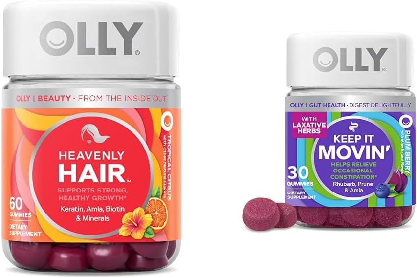 OLLY Μαλλιά Gummies με κερατίνη & βιοτίνη και δυσκοιλιότητα ανακούφιση Gummies με Rβέντι & Προύνες - 60 + 30 κόμης