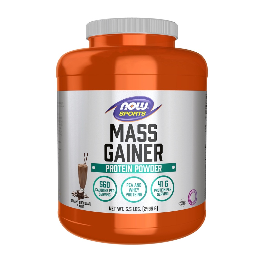 Τώρα Τρόφιμα Αθλητική Μάζα Gainer Protein Powder, Κρέμα Σοκολάτα Γεύση, Pea και Whey Protein Blend, 5,5 lbs.