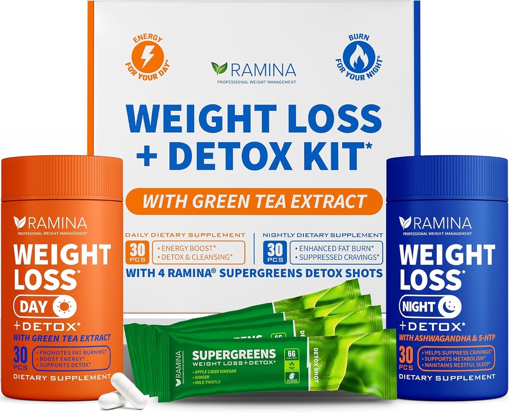 Ultimate Weight Loss Kit – 30 Day & Nighttime Detox Shots – Μεταβολισμός Booster & Appetite Control – Συμπληρώματα διατροφής για γυναίκες και άνδρες – Fat Burning & Weightloss Χάπια, Fat Burner & Appetite Καταπιεστικό
