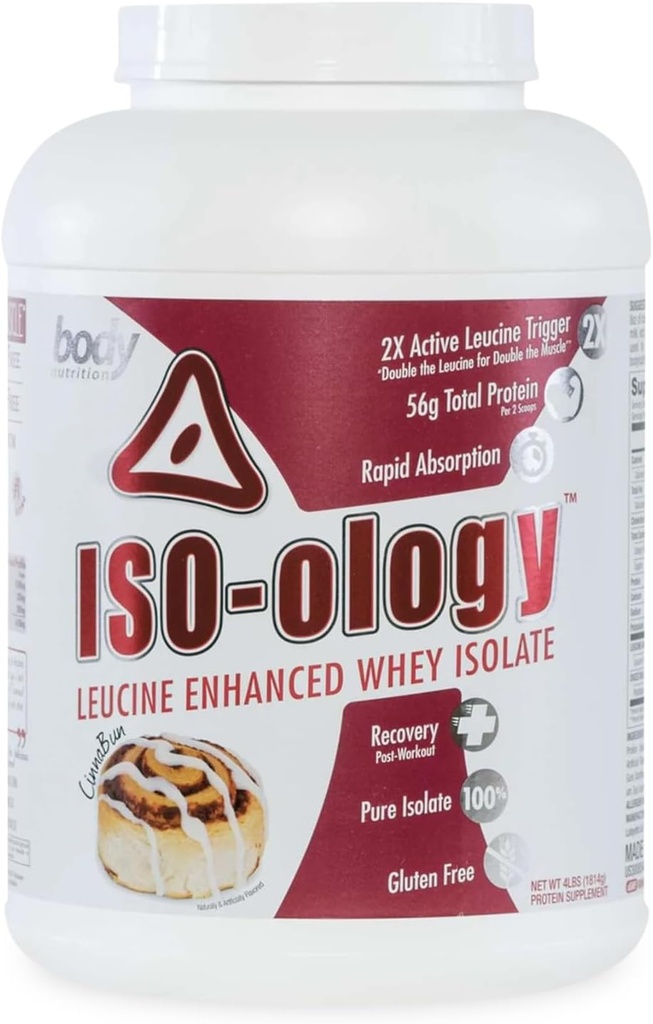 Διατροφή του σώματος ISO-Ology, Leucine-Enhanced Whey Isolate Protein Powder, μετά την προπόνηση συμπλήρωμα αποκατάστασης, Isolate Grass Fed Whey, Cinnabun Flavor, 4lb