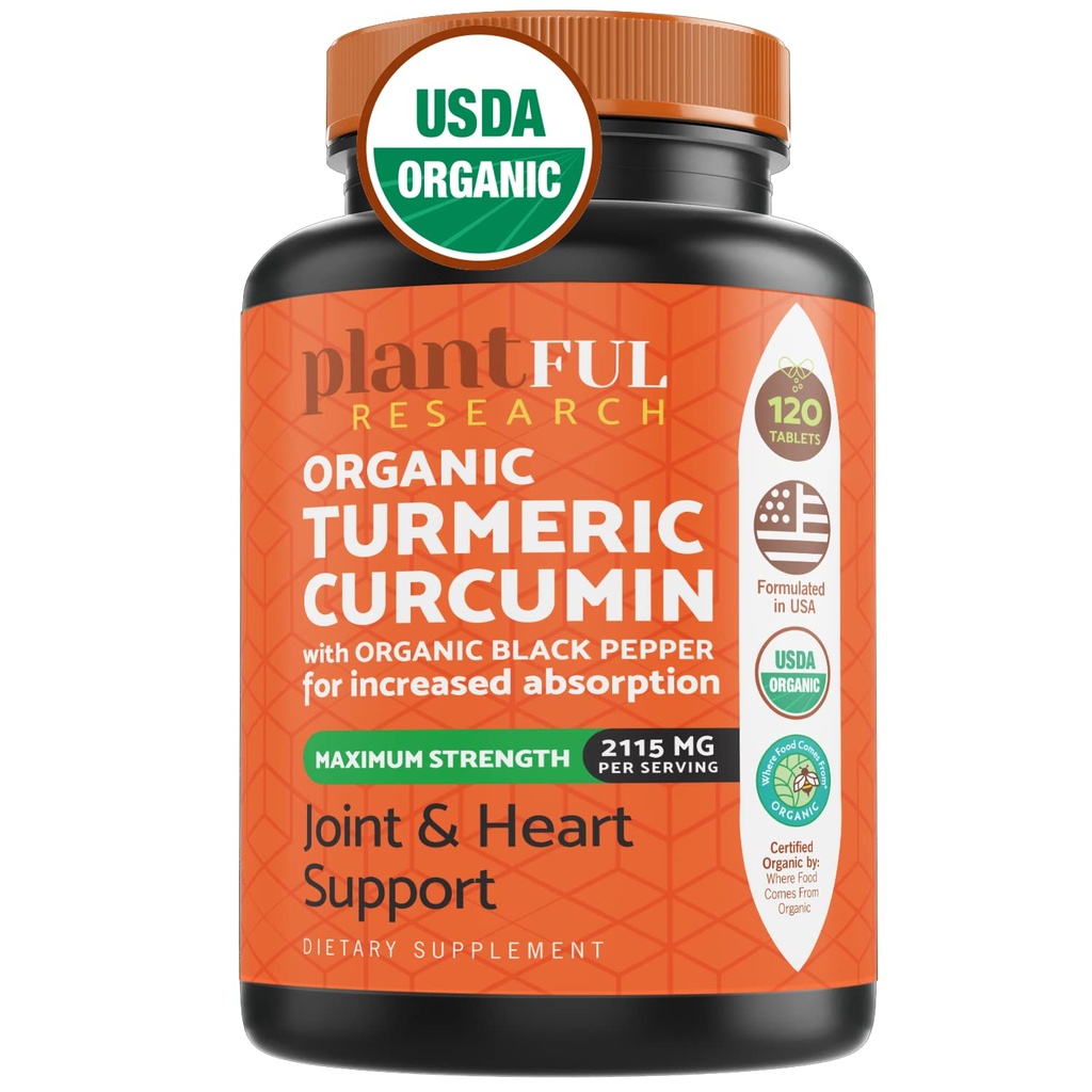 Organic Turmeric Supplement with Black Pepper Highest Potency USDA Certified [Non- GMO Organic Curcumin 2115mg] Αντιοξειδωτική κοινή & ανοσοποιητική υποστήριξη 120 δισκία