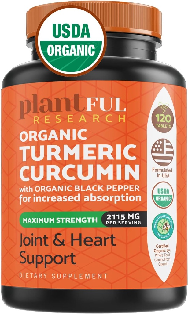 Organic Turmeric Supplement with Black Pepper Highest Potency USDA Certified [Non- GMO Organic Curcumin 2115mg] Αντιοξειδωτική κοινή & ανοσοποιητική υποστήριξη 120 δισκία