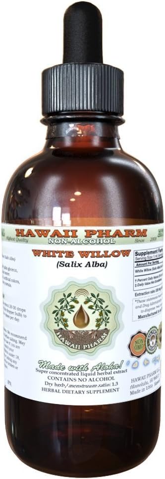 White Willow Alcohol-Free Liquid Extract, Organic White Willow (Salix Alba) Αποξηραμένο Bark Glycerites Natural Herbal Supplement, Hawaii Pharm, USA 2 fl.oz