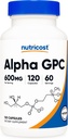 Nutricost Alpha GPC 600mg, 120 κάψουλες χορτοφάγων - Μη ΓΤΟ και Χωρίς γλουτένη, 300mg ανά καψάκιο