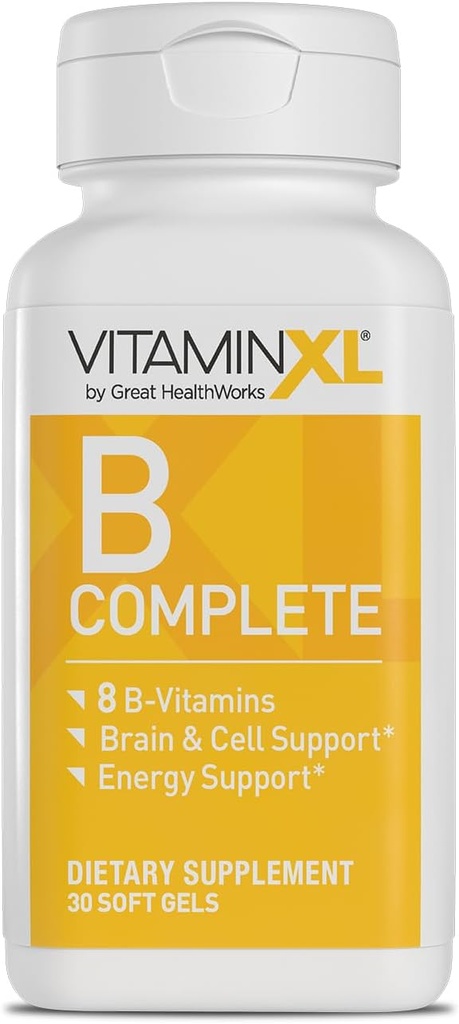 Το VitaminXL B Complete είναι ένα Full Spectrum B Complex Made with B1, B5, B6, B12, Biotin, Niacin, Riboflavin, και Folate, Επίσης με Choline και ινοσιτόλη (30 μαλακά τζελ, 30 εξυπηρετούν)