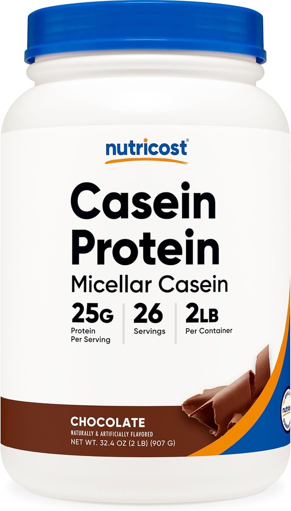 Nutricost Casein Protein Powder 2lb Chocolate - Micellar Casein, Gluten Free, Non-GMO