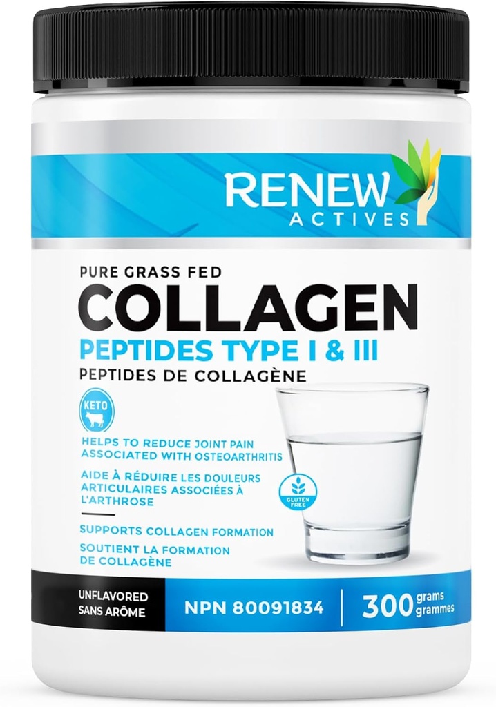 Renew Actives Hydrolyzed Collagen Peptides Peptides Powder 10G per Serving – Premium Grass-Fed Collagen for Skin, Joints & Hair – 9.4g Protein – Υποστηρίζει Collagen Formation & Muscle Recovery – Made in Canada