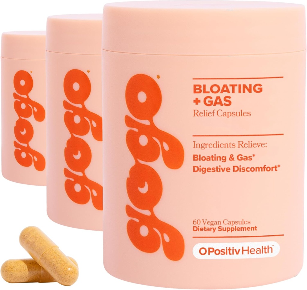 GOGO Bloating & Gas Digestive Relief, 30 Servings (Pack of 3) - Συμπληρώματα με Digestive Enzymes, Bromelain, Ginger Root, & Milk Thistle - Υποστηρίζει Bloating Relief & Reduces Διατήρηση νερού