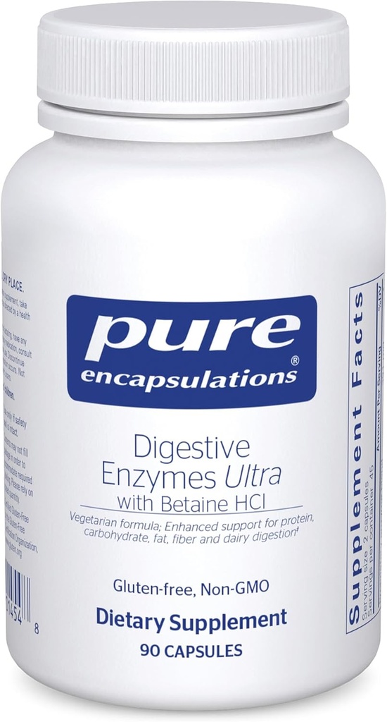 Pure Encapsulations Digestive Enzymes Ultra with Betaine HCl - Vegetarian Digestive Enzyme Supplement to Support Protein, Carb, Fiber, and Dairy Digestion* - 90 Κάψουλες