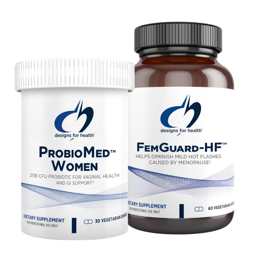 Σχέδια για την υγεία Hot Flash & Κολπική υποστήριξη Probiotic Bundle - FemGuard-HF (60 κάψουλες) για να βοηθήσει diminish ήπια εμμηνόπαυση Hot Flashes + ProbioMed γυναίκες (30 κάψουλες) Gut & Κολπική προβιοτική