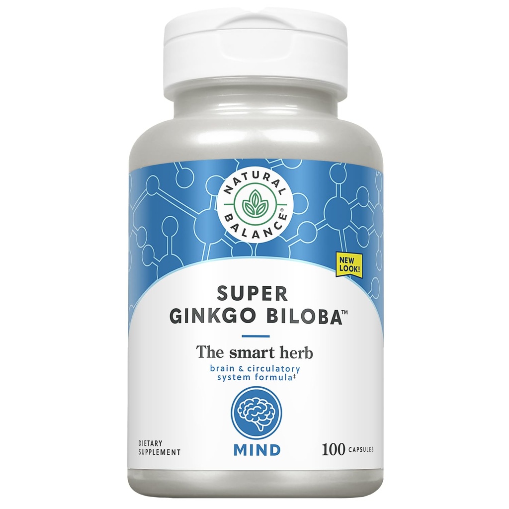 Natural Balance Super Ginkgo Biloba Plus | Brain & Circulation Formula to Help Support Focus, Memory & Blood Flow | with Gotu Kola | 100ct, 50 Serv.