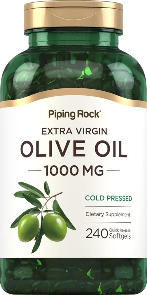 Piping Rock Olive Oil Softgel Capsules | 1000mg | 240 Pills | Organic Extra Virgin Cold Pressed Supplement | Gluten Free, Non-GMO