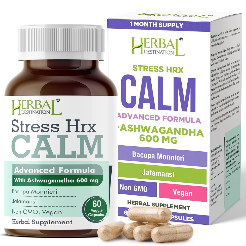 Stress Hrx, Ashwagandha Supplement Capsule, Herbal Destination Stress Relief - 60 Count