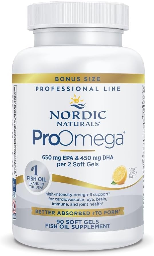 Nordic Naturals ProOmega, Lemon Flavor - 90 Soft Gels - 1280 mg Omega-3 - High-Potency Fish Oil with EPA & DHA - Promotes Brain, Eye, Heart, & Immune Health - Non-GMO - 45 Servings