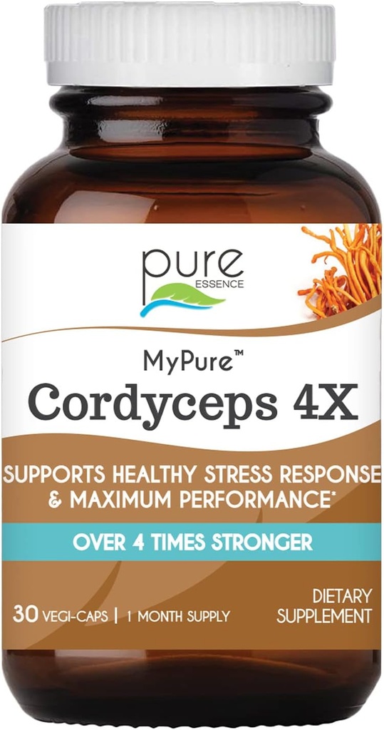 PURE ESSENCE LABS MyPure Cordyceps 4X Μανιτάρια - Συμπυκνωμένο Cordyceps Συμπληρώματα σκόνης Mushroom για ανοσοποιητικό σύστημα, αντίδραση στρες, σωματική & ψυχική απόδοση - 1 μήνας προμήθεια