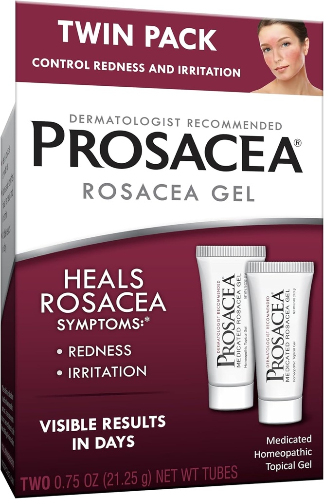 Prosacea - Φάρμακα Rosacea θεραπεία για το πρόσωπο - Θεραπείες Rosacea συμπτώματα της ερυθρότητας, σπυράκια και ερεθισμό - Fragance Free - Twin Pack - Δύο 0.75oz σωλήνες (1.5oz Σύνολο)