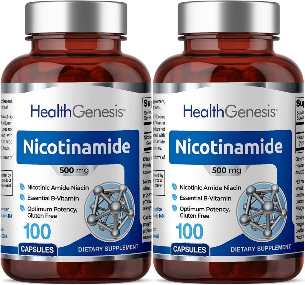 B-3 Nicotinamide 500 mg 100 Caps 2 Pack - Νικοτινικό αμίδιο Νιασίνη Φυσικό Flush-Free Vitamin Formula - Υποστηρίζει την υγεία των κυττάρων του δέρματος