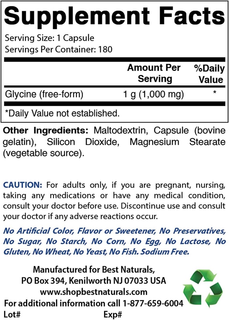 Best Naturals Γλυκίνη συμπλήρωμα 1000 Mg & Ινοσιτόλη σκόνη 1 Lb