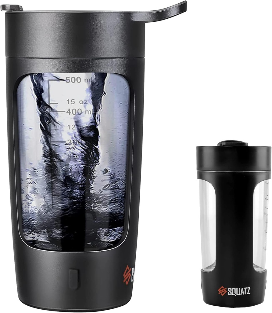 SQUATZ 22 Oz ηλεκτρικό μπουκάλι shakeer - επαναφορτιζόμενη αυτόματη πρωτεΐνη Shake Blender Flask, Leak-proof & Easy to Clean, Smooth Drink in 15 Seconds, Ιδανικό για το γυμναστήριο Shakes, Coffee, Milkshakes (Μαύρο)