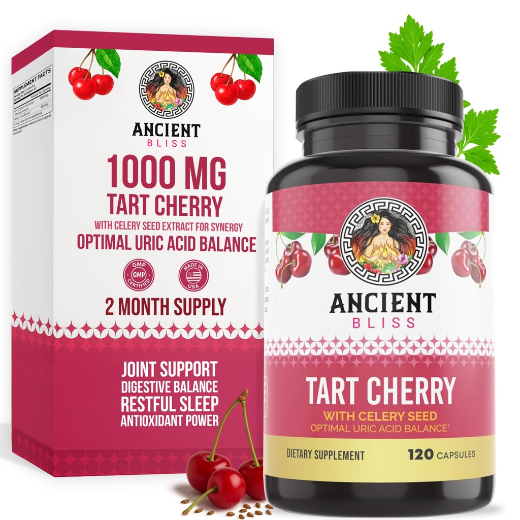 Αρχαίες κάψουλες Bliss Tart Cherry, Φλεγμονή & Κοινό συμπλήρωμα υποστήριξης για άνδρες & γυναίκες, συμπλήρωμα Tart Cherry για την υποστήριξη της πέψης, ύπνου & ζωτικότητα (120 κάψουλες)