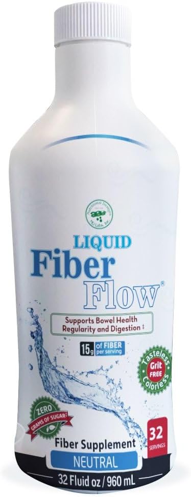 Nutritional Designs Liquid Fiber Flow, Gentle Daily Digestive Supplement for Constipation Relief & Gut Health, Sugar-Free, Natural Bowel Regularity for Healthy Intestinal Balance, Flavorless, 32 fl oz