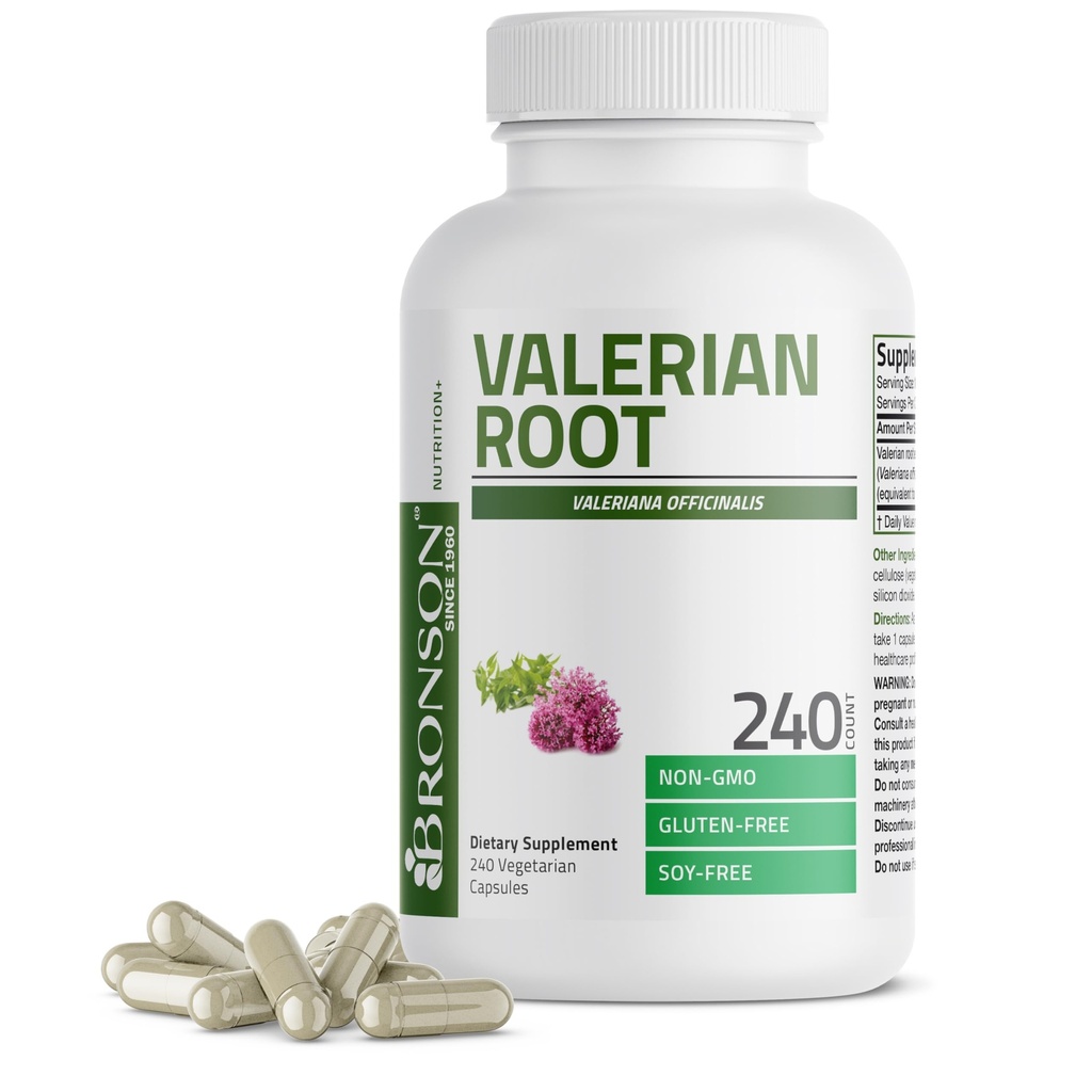 Bronson Valerian Root Capses - Valerian Officinalis - Προάγει την χαλάρωση - Μη ΓΤΟ, Χωρίς γλουτένη σόγιας, 240 Χορτοφαγικές κάψουλες