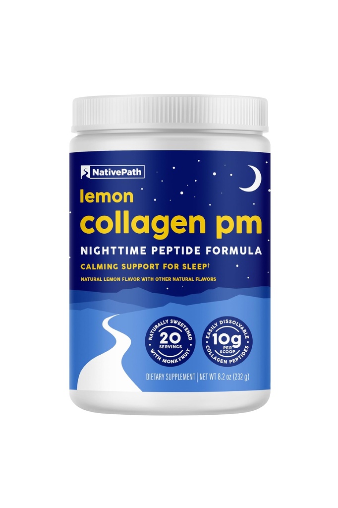 NativePath Collagen PM - Λεμονό Κολλαγόνο Πεπτίδια Σκόνη με Μαγνήσιο, GABA, L-Θεανίνη και Μελατονίνη - 20 Υπηρεσίες