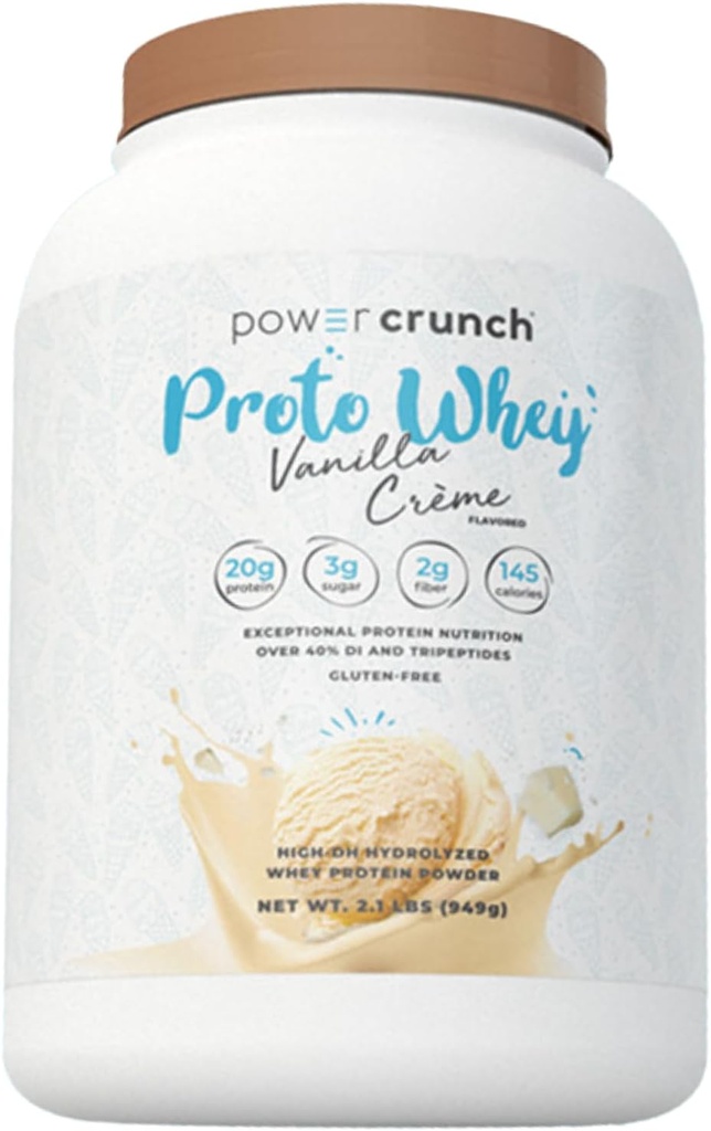 Power Crunch Proto Whey Vanilla Crème Protein Powder, 20g Protein, 26 Servings 1 Container of 2,1 LBS (949 g)