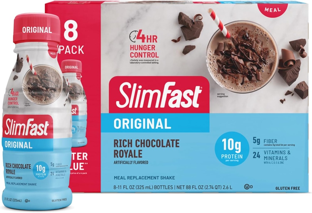 SlimFast Replacement Meal Shake, Original Πλούσια Σοκολάτα Royale, 10g Ready to Drink Protein for Weight Loss, 11 Fl. Oz Μπουκάλι, 8 Count