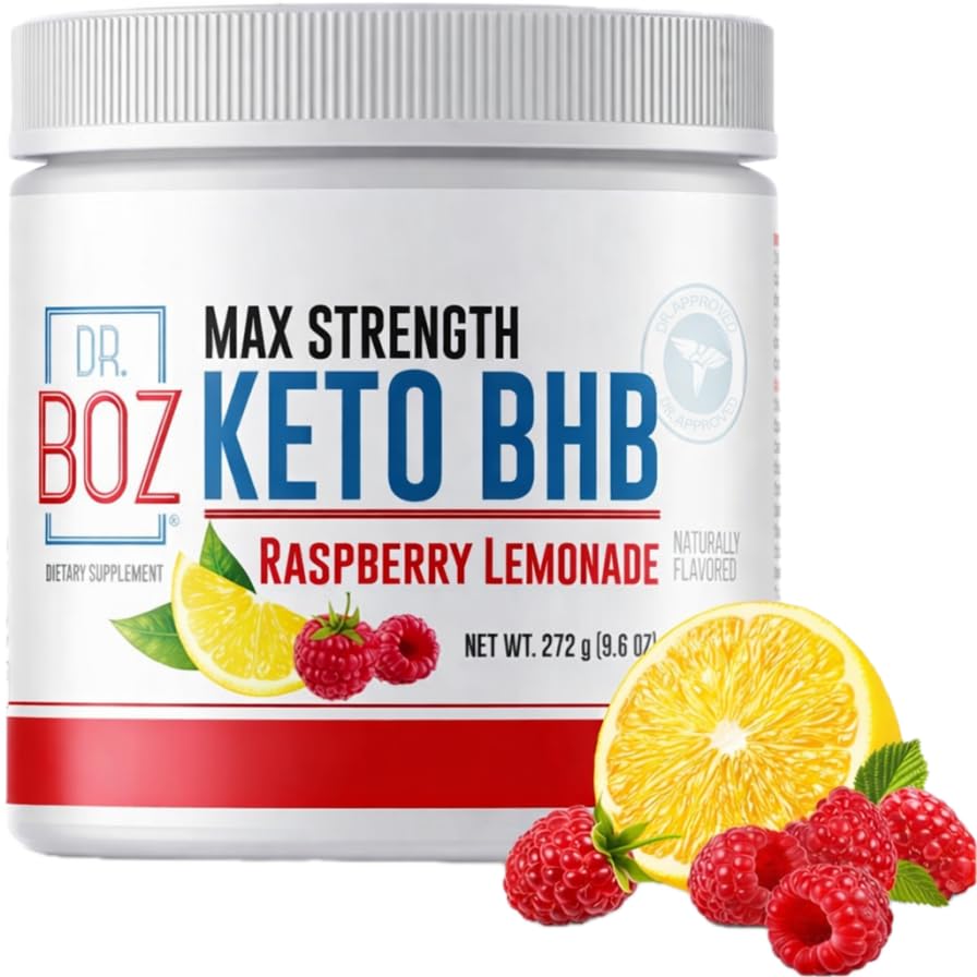 Dr. Boz - Keto BHB Powder - Raspberry Lemonade, 20 Servings - Ketones Drink - Increase Energy & Reduce Cravings - Max Strength Dietary Supplement - Quality Tested - Made in The USA - 9.6oz (272g)