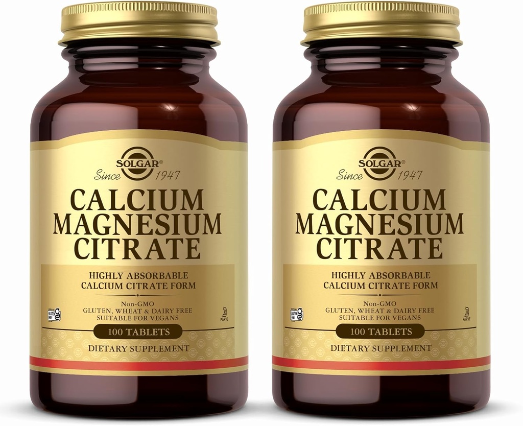 Solgar Calcium Magnesium Citrate - 100 Tablets, Pack of 2 - Non-GMO, Vegan, Gluten Free, Kosher - 40 Total Servings