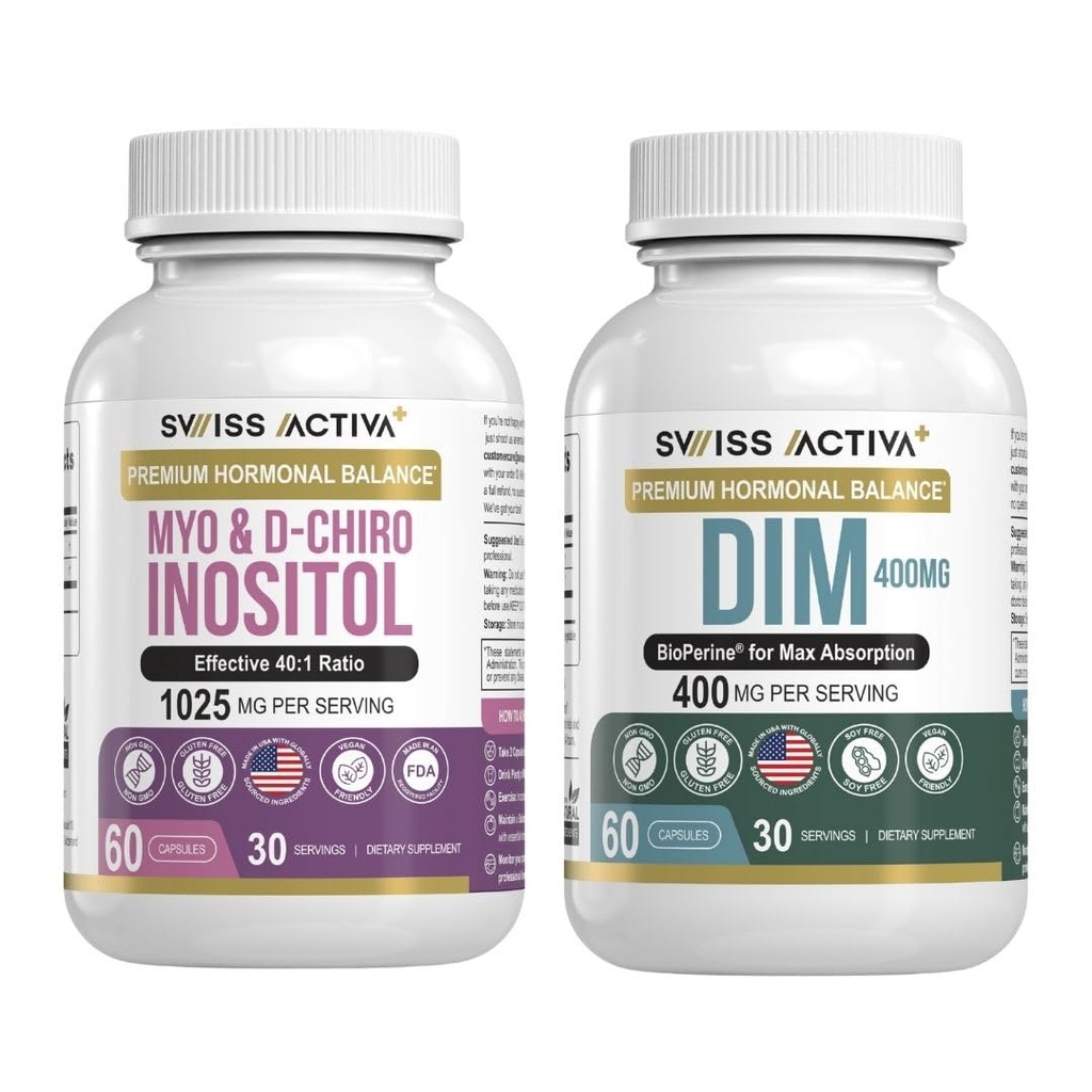 Ελβετικό Activa+ DIM & Myo-Inositol Bundle – Ορμονική Ισορροπία & PCOS Υποστήριξη για τις γυναίκες – Εμμηνορρυσιακός Κύκλος, Mood, Οιστρογόνα, και Ωοθηκική Υγεία – 60-Ημέρες Προμήθεια